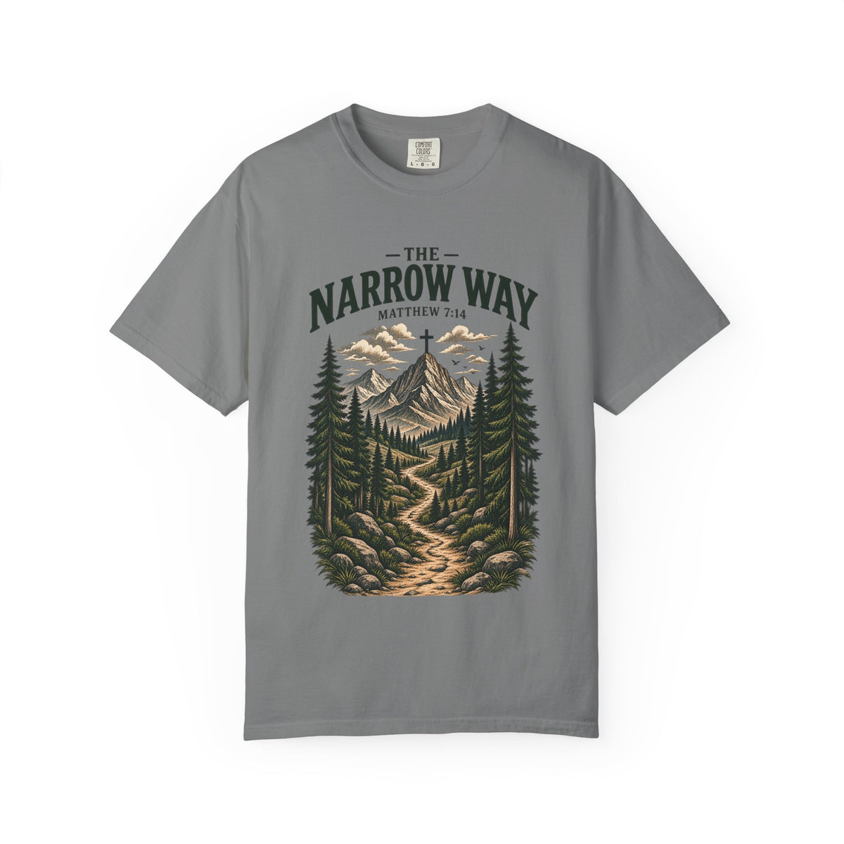The Narrow Way T-Shirt — Mountain Trail Christian Tee (Matthew 7:14)
