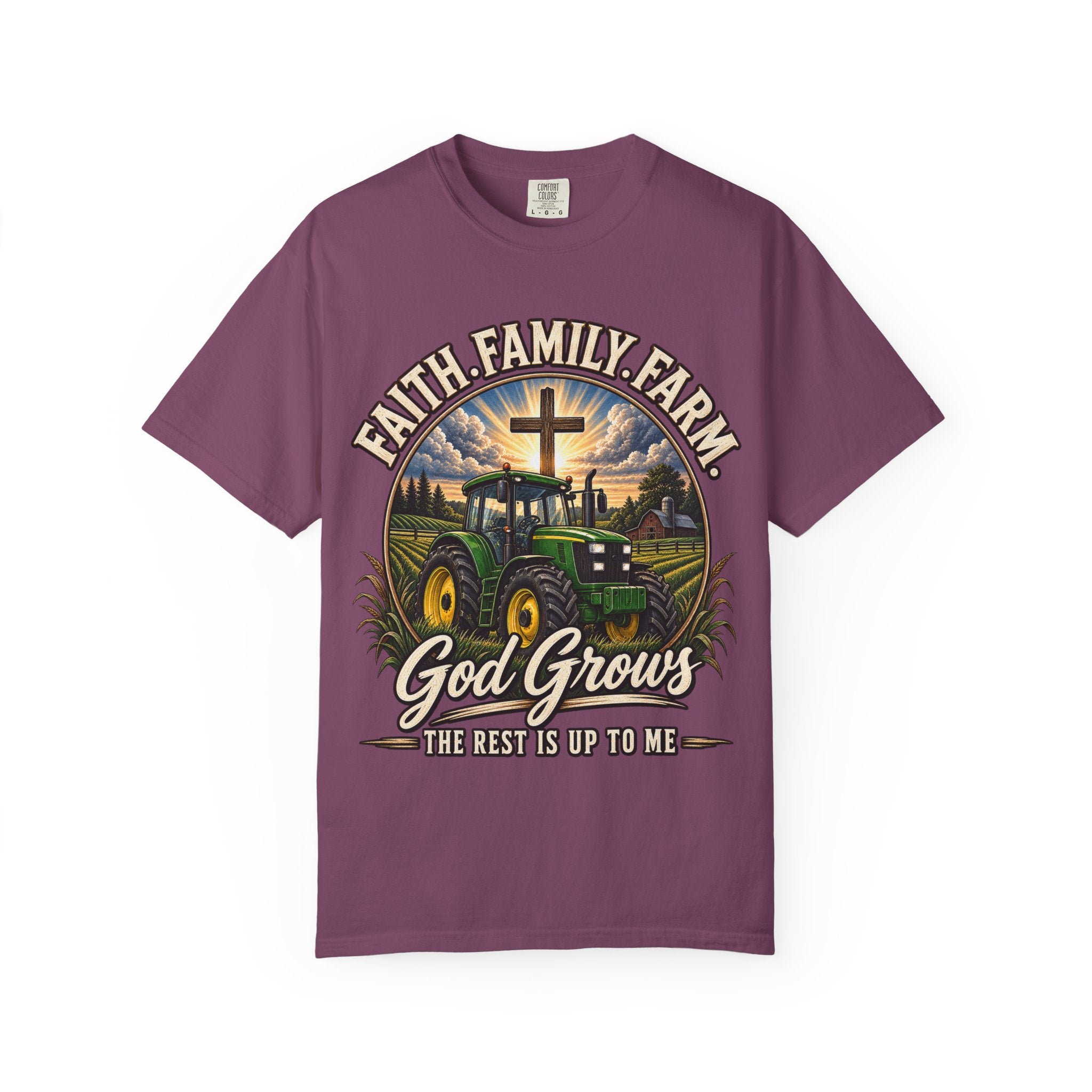 Faith Family Farm T-Shirt — “God Grows” Tractor Christian Tee