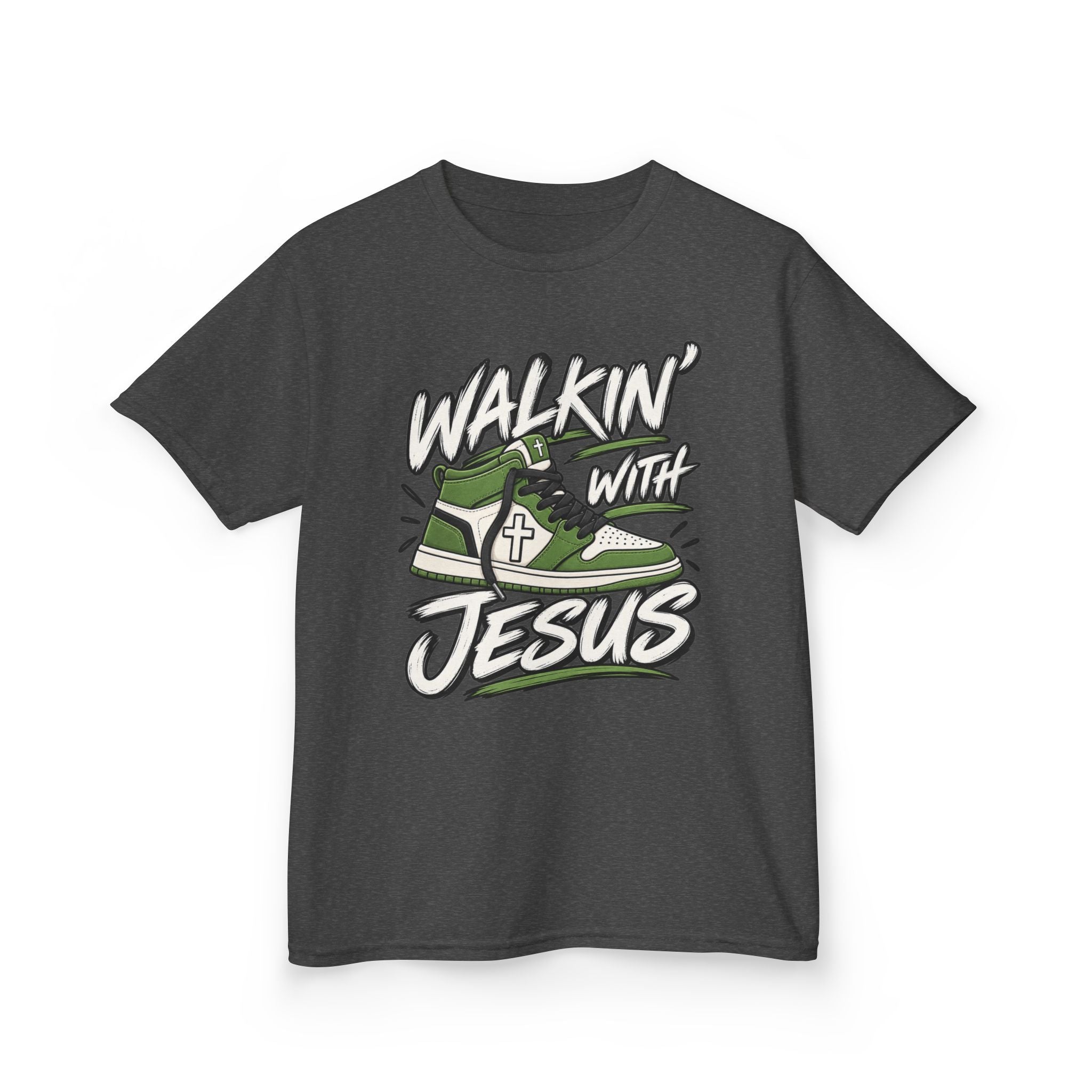 "Walkin' with Jesus" Green Sneaker- Kids T-shirt