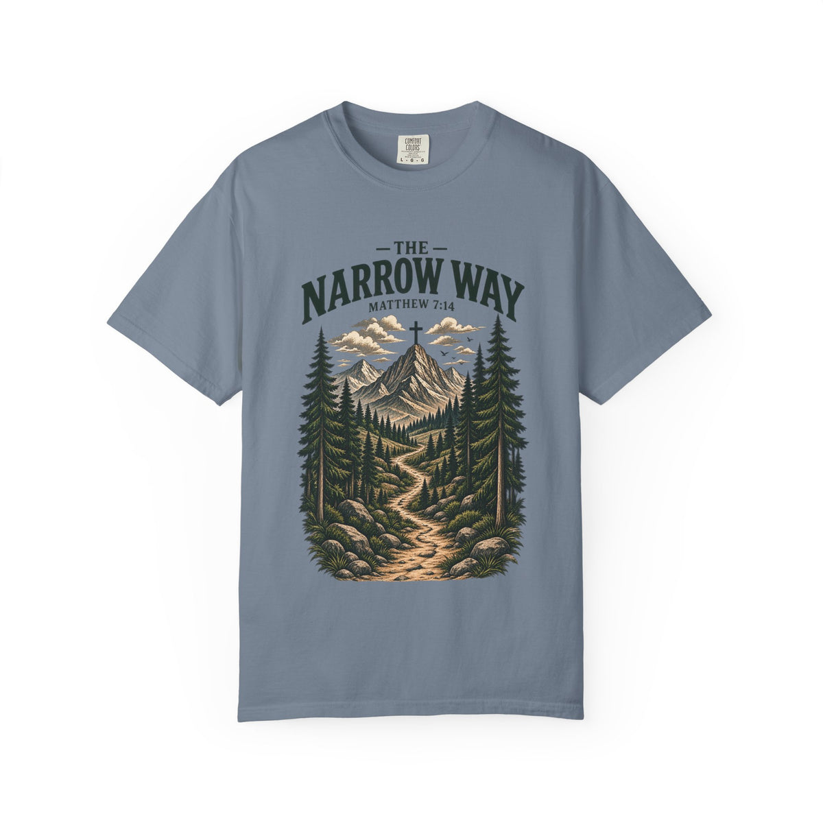 The Narrow Way T-Shirt — Mountain Trail Christian Tee (Matthew 7:14)
