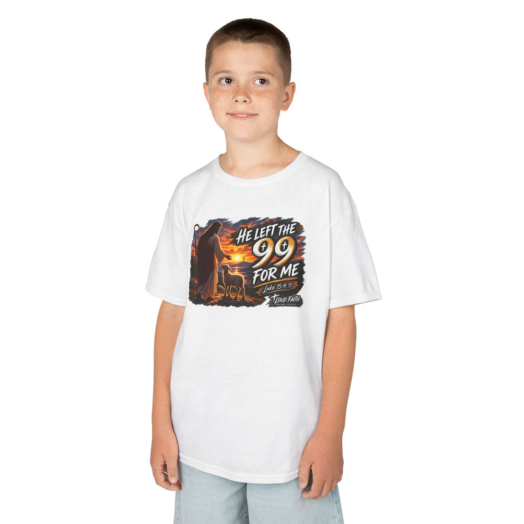 "He Left the 99 for Me" - Kids Tee Religious Rescue Shepherd Christian Shirt