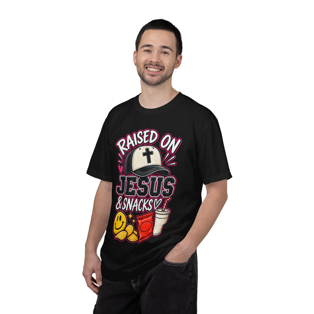 Raised On Jesus & Snacks— Adult T-Shirt