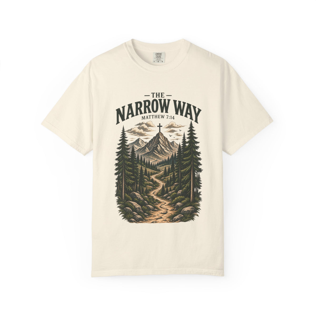 The Narrow Way T-Shirt — Mountain Trail Christian Tee (Matthew 7:14)
