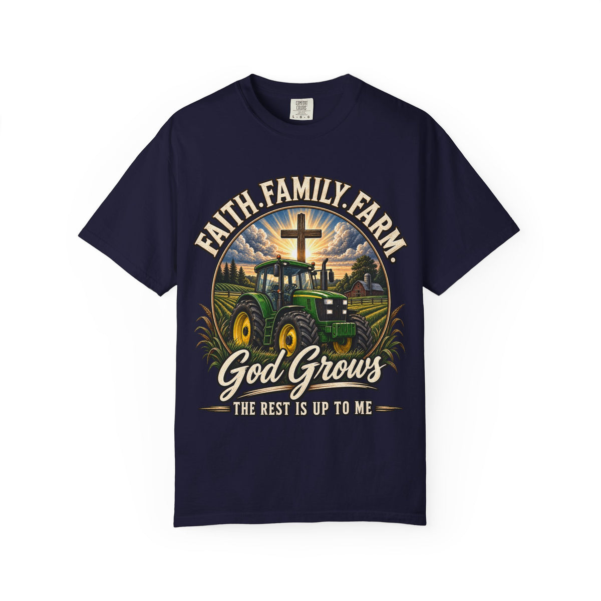 Faith Family Farm T-Shirt — “God Grows” Tractor Christian Tee