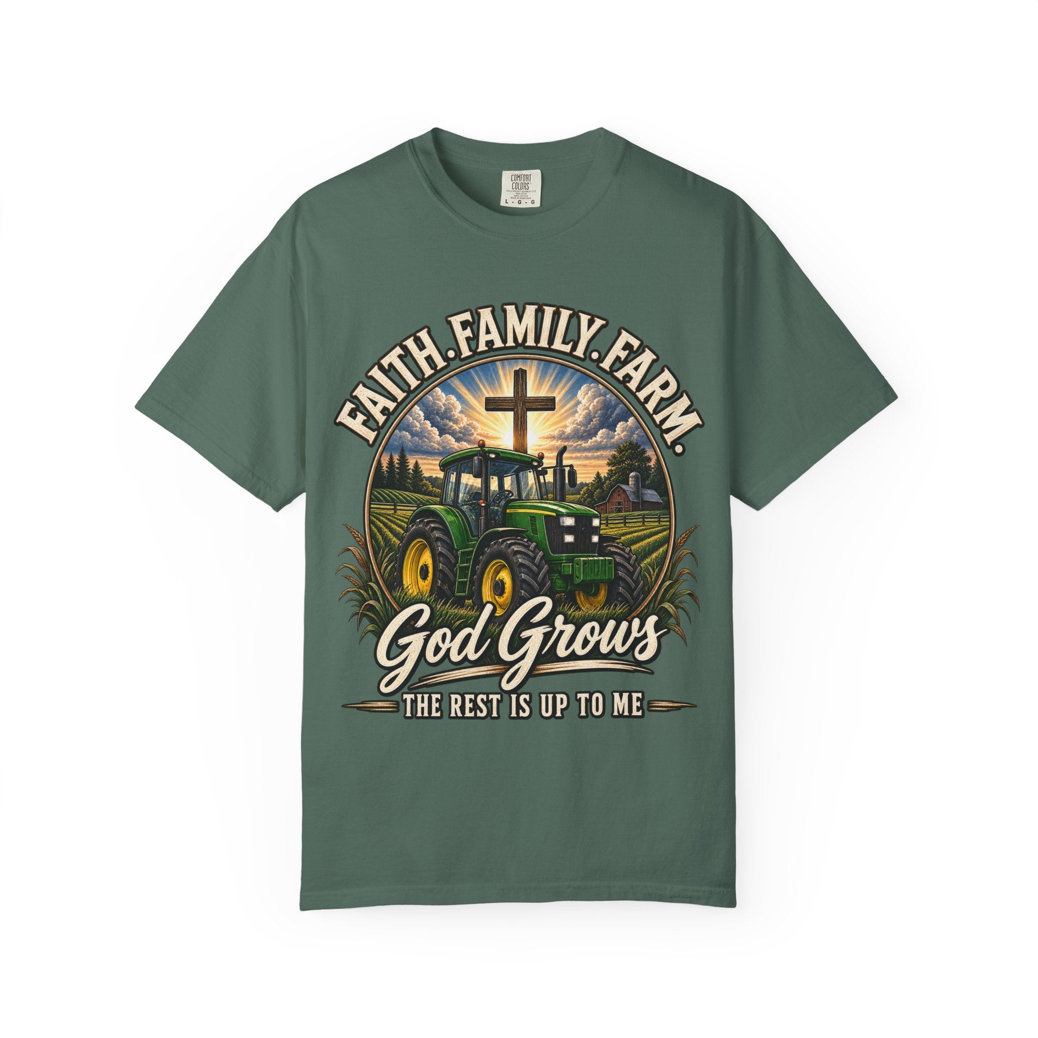 Faith Family Farm T-Shirt — “God Grows” Tractor Christian Tee