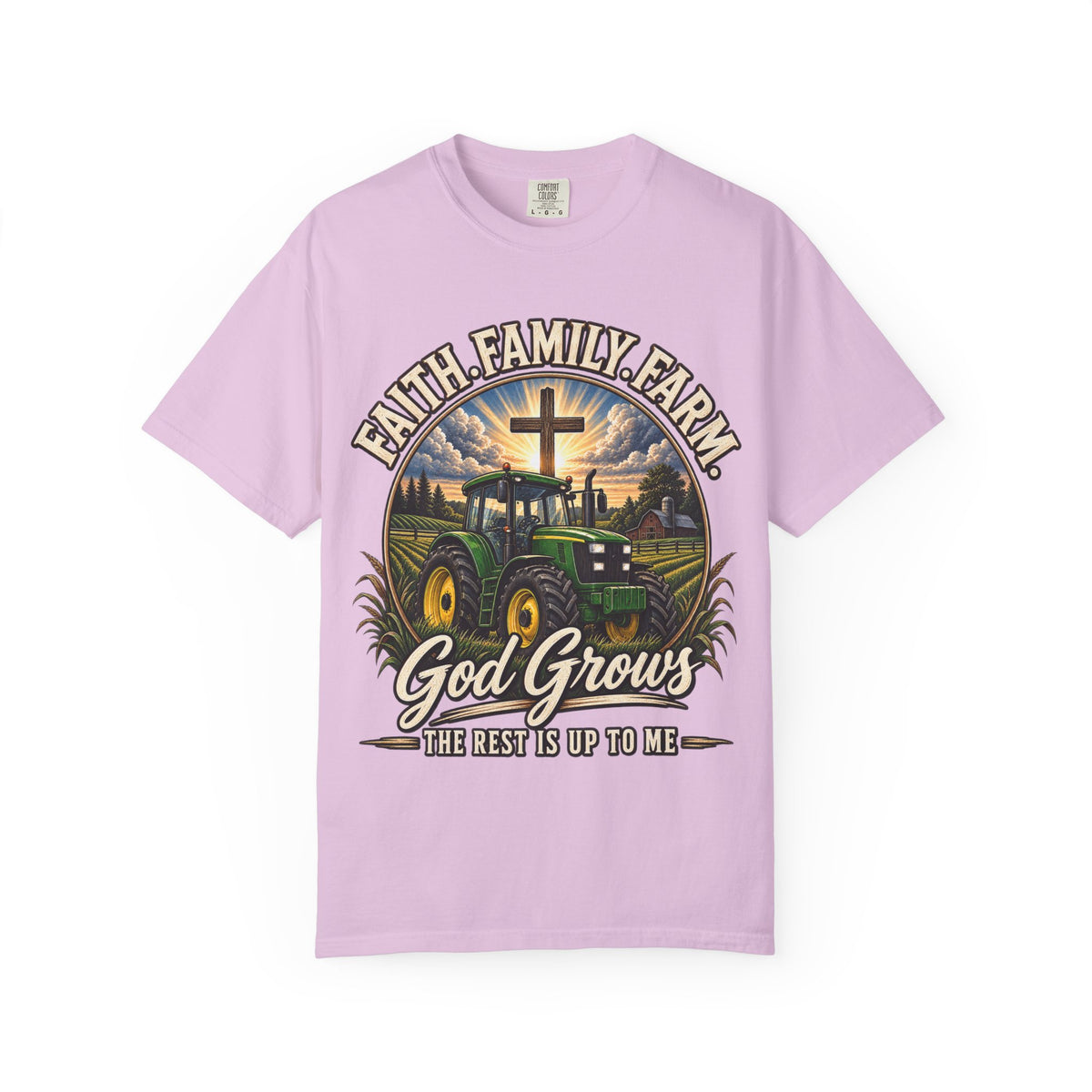 Faith Family Farm T-Shirt — “God Grows” Tractor Christian Tee