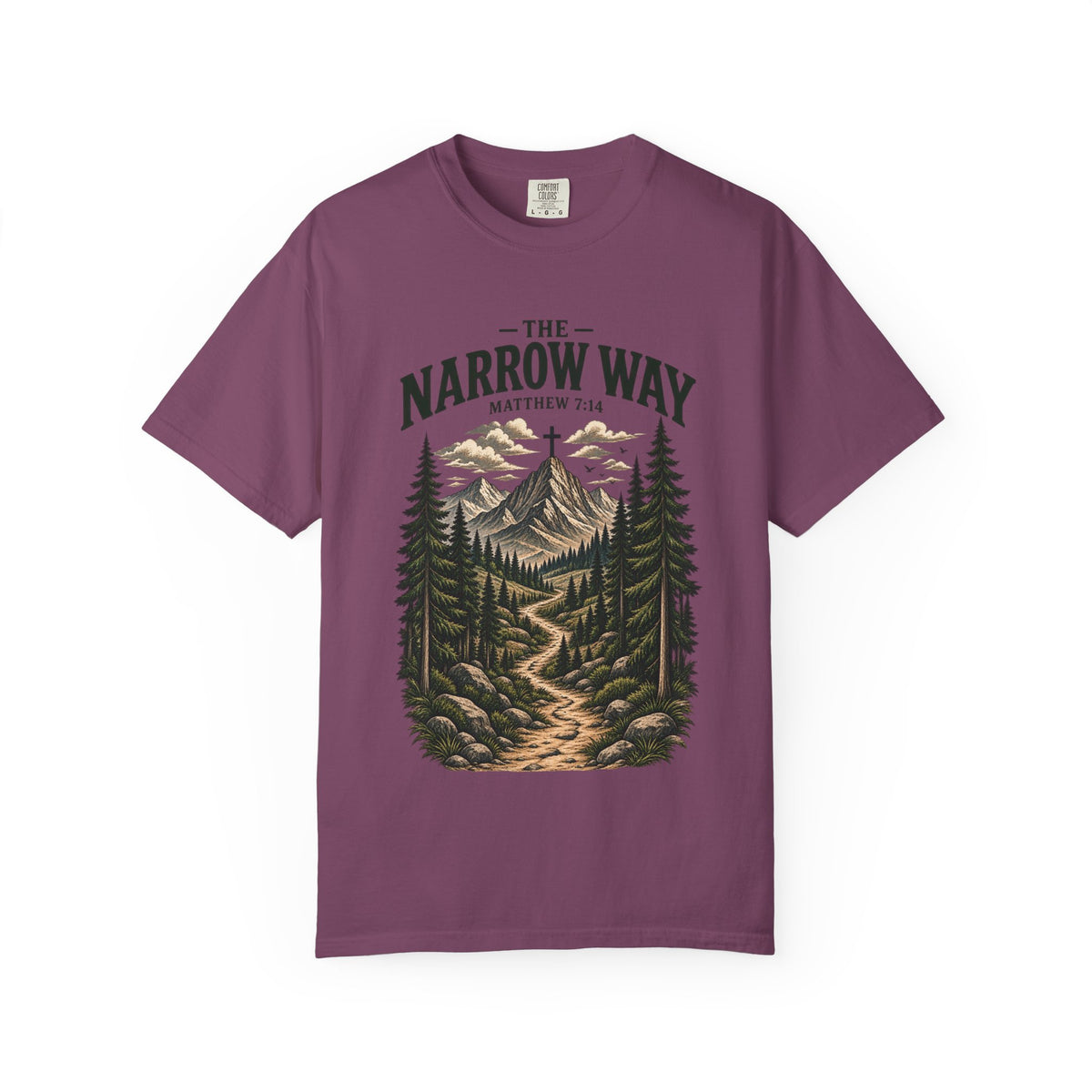 The Narrow Way T-Shirt — Mountain Trail Christian Tee (Matthew 7:14)