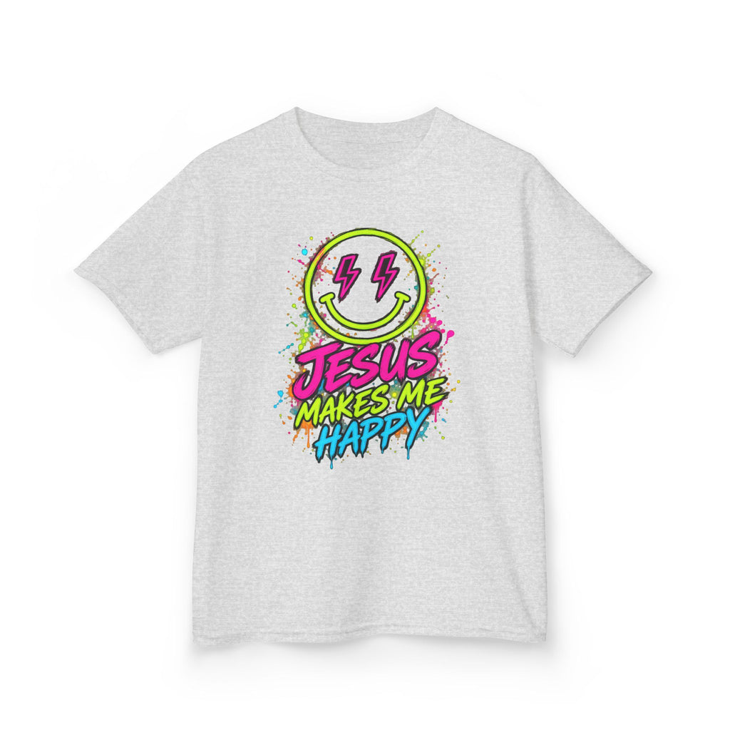 Jesus Makes Me Happy Neon Smiley Kids T-shirt