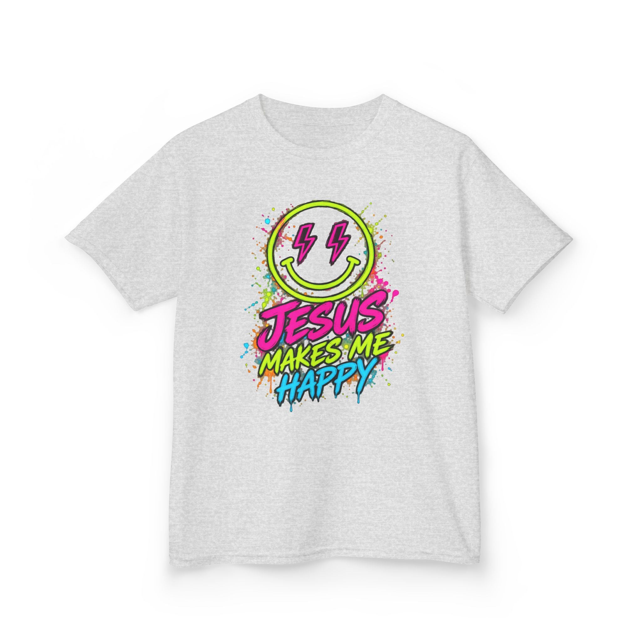 Jesus Makes Me Happy Neon Smiley Kids T-shirt