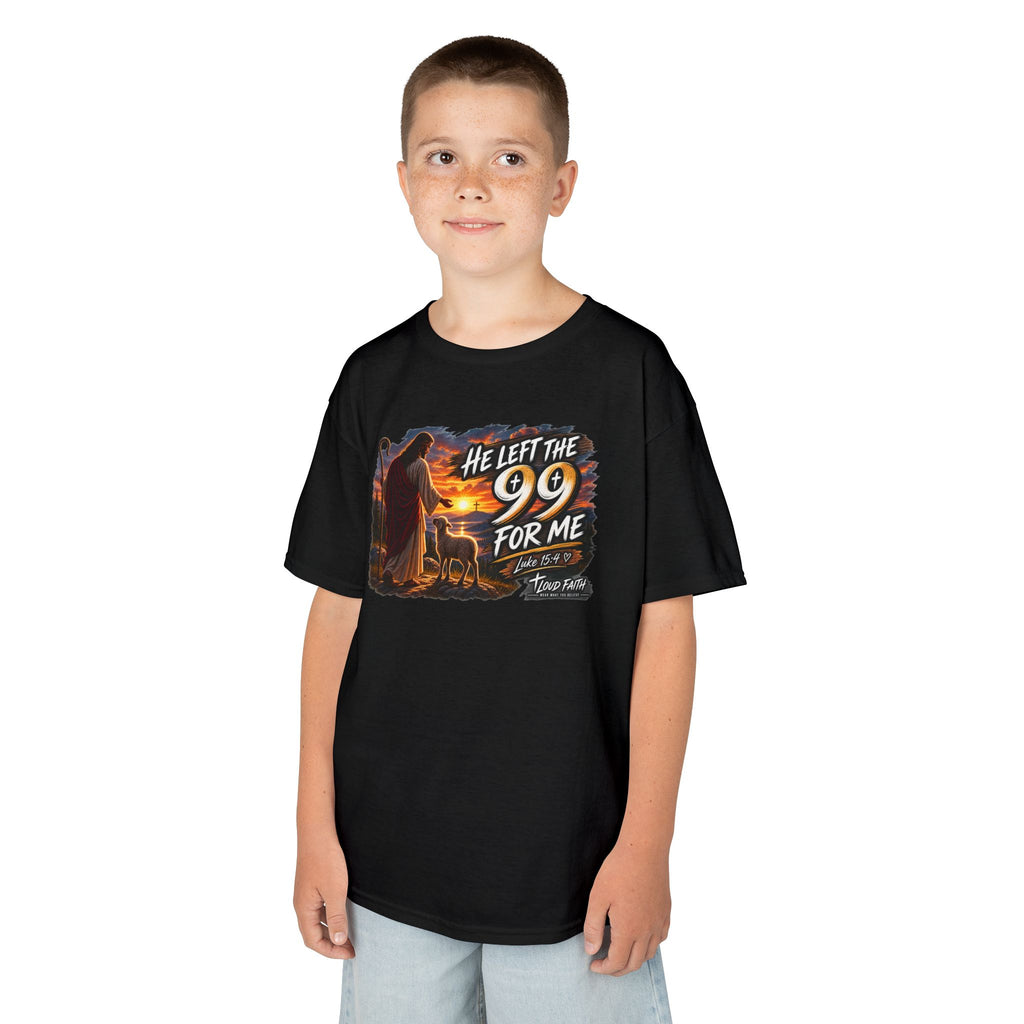 "He Left the 99 for Me" - Kids Tee Religious Rescue Shepherd Christian Shirt