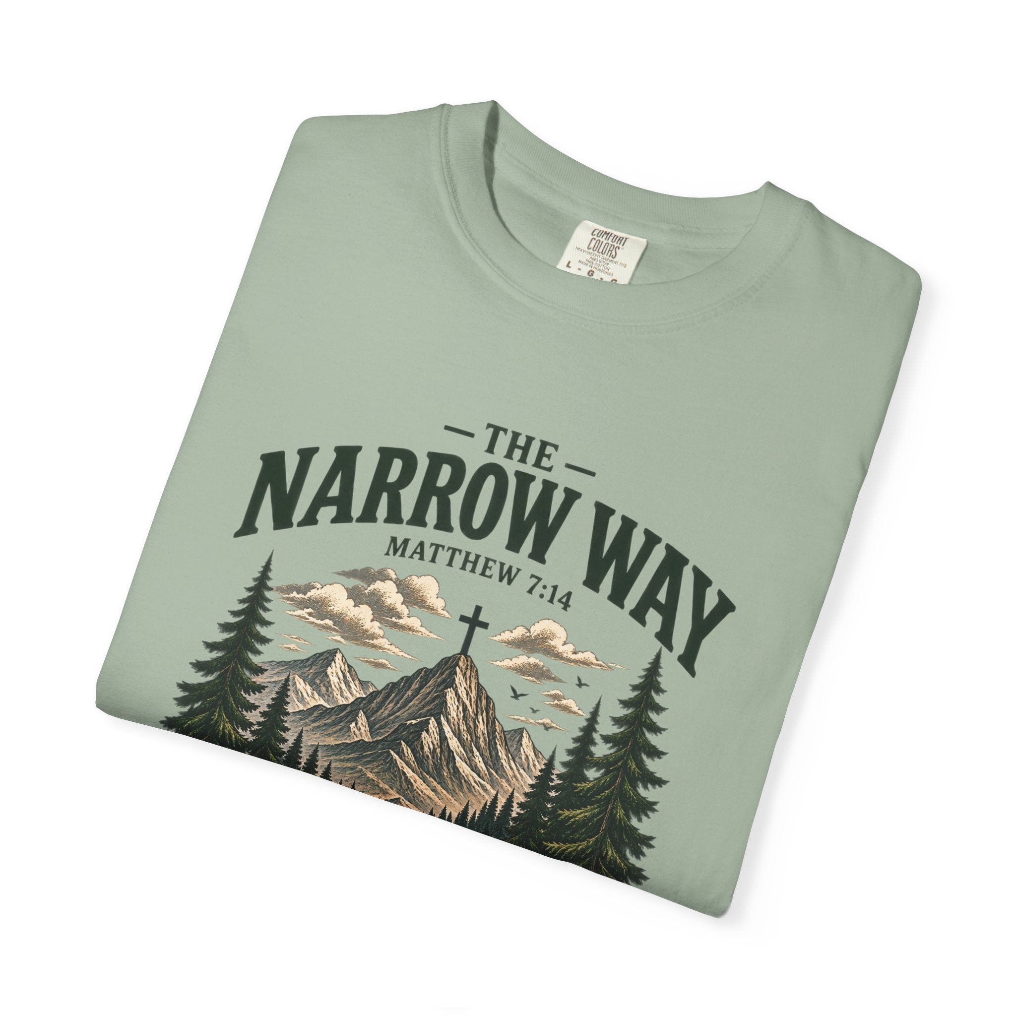 The Narrow Way T-Shirt — Mountain Trail Christian Tee (Matthew 7:14)