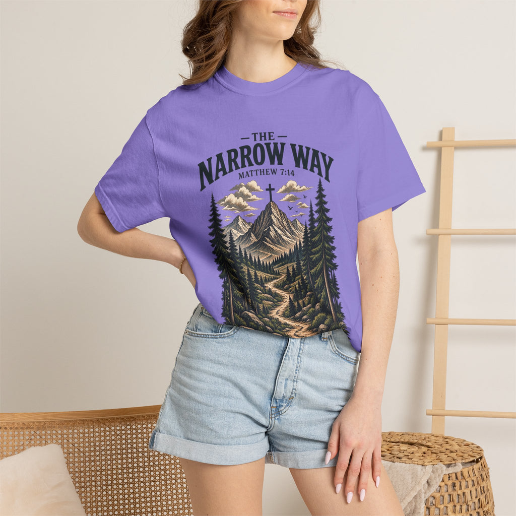 The Narrow Way T-Shirt — Mountain Trail Christian Tee (Matthew 7:14)