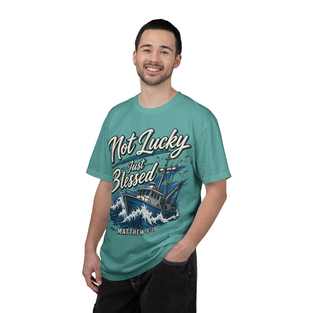 "Not Lucky Just Blessed" Fishing Boat Graphic (Matthew 4:19)