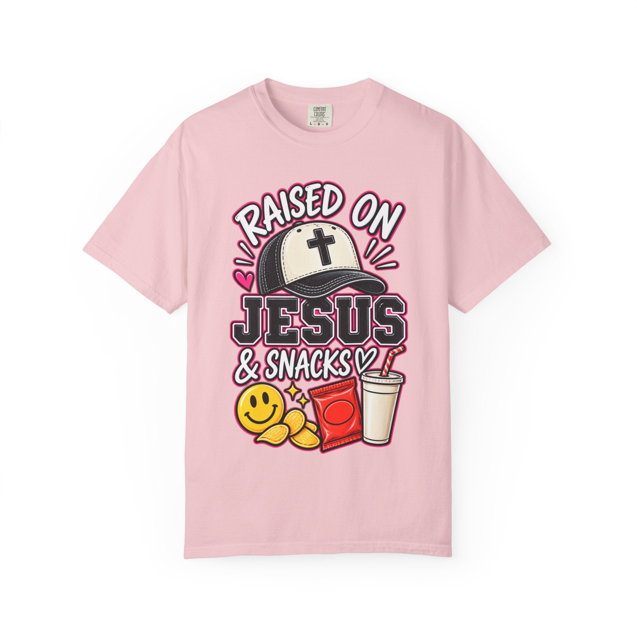 Raised On Jesus & Snacks— Adult T-Shirt