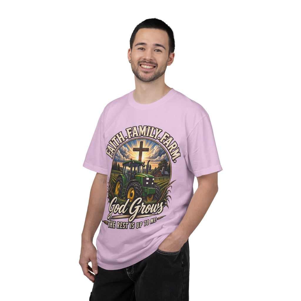 Faith Family Farm T-Shirt — “God Grows” Tractor Christian Tee