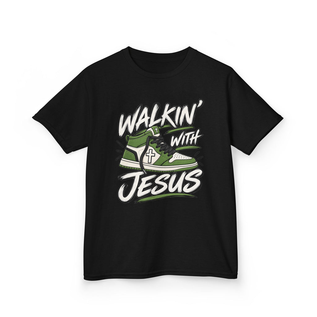 "Walkin' with Jesus" Green Sneaker- Kids T-shirt