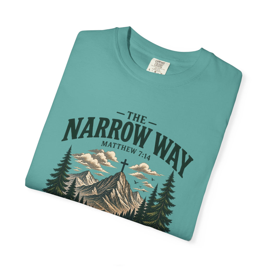 The Narrow Way T-Shirt — Mountain Trail Christian Tee (Matthew 7:14)