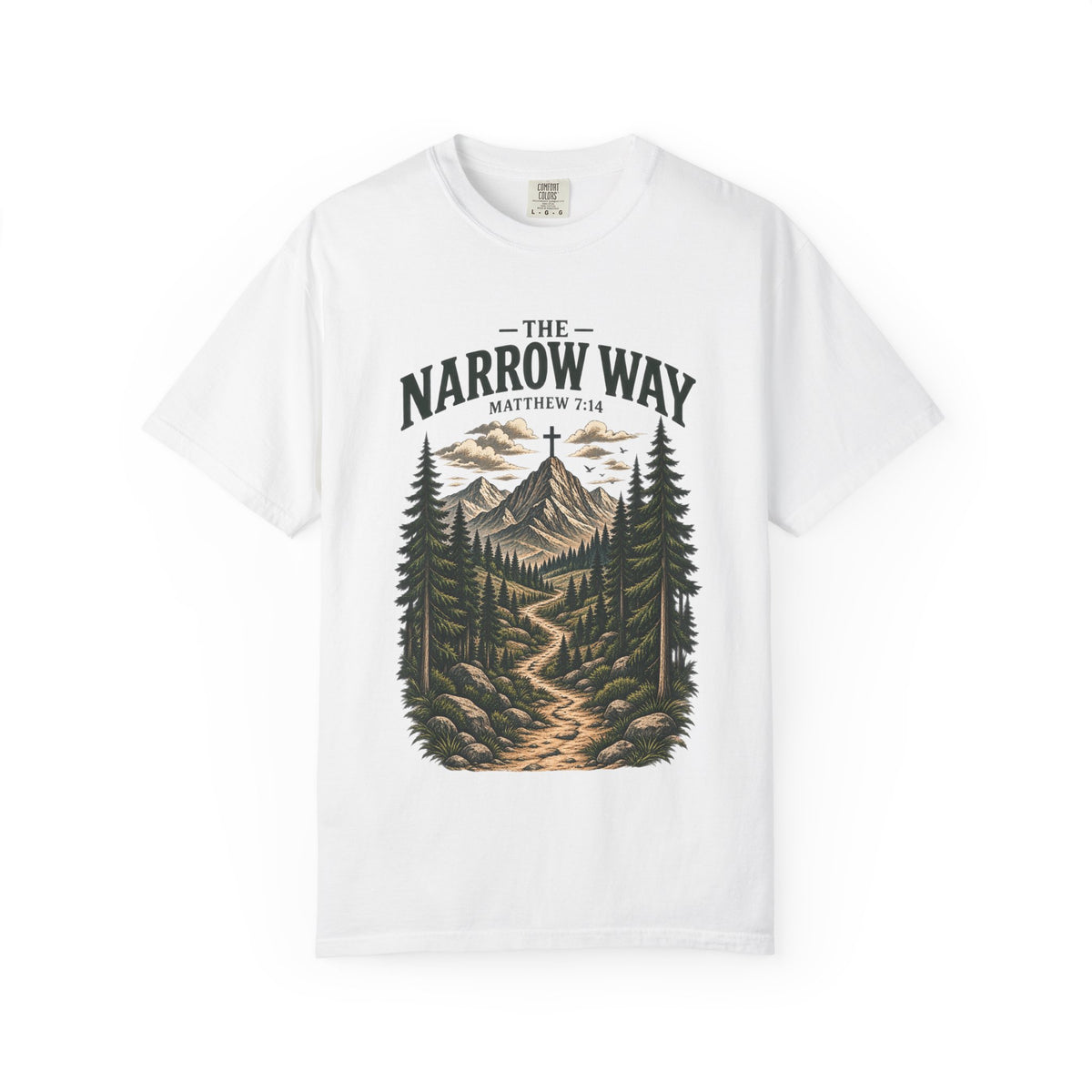 The Narrow Way T-Shirt — Mountain Trail Christian Tee (Matthew 7:14)