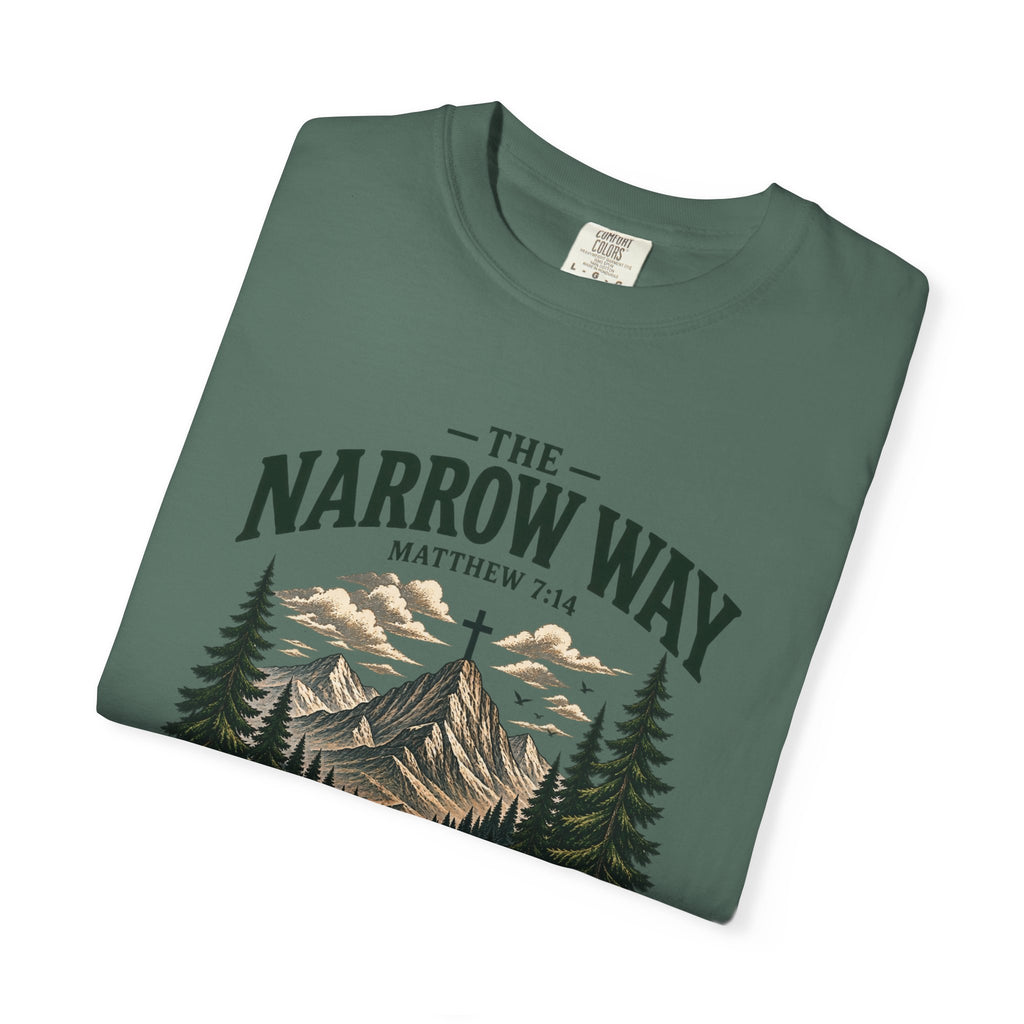 The Narrow Way T-Shirt — Mountain Trail Christian Tee (Matthew 7:14)