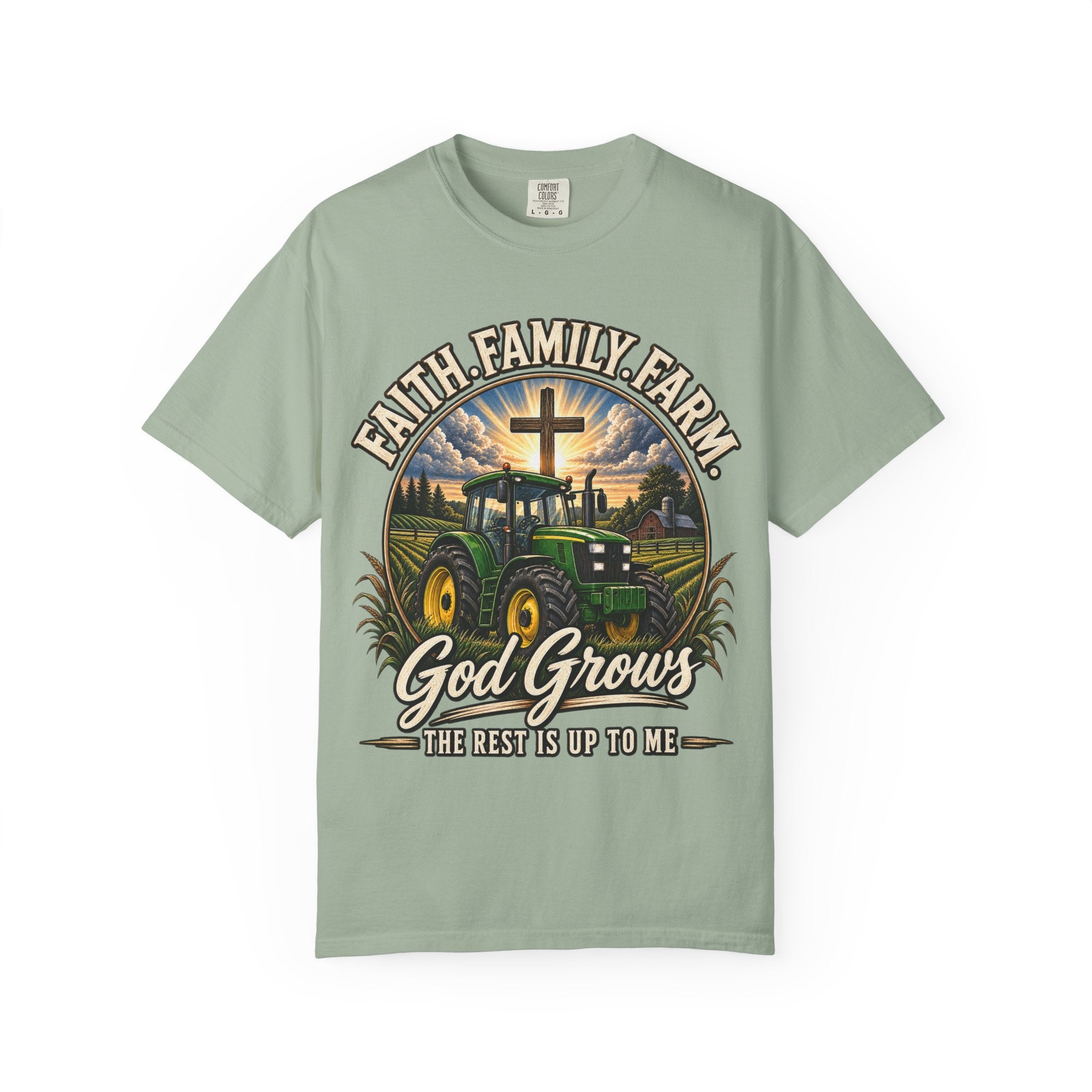 Faith Family Farm T-Shirt — “God Grows” Tractor Christian Tee