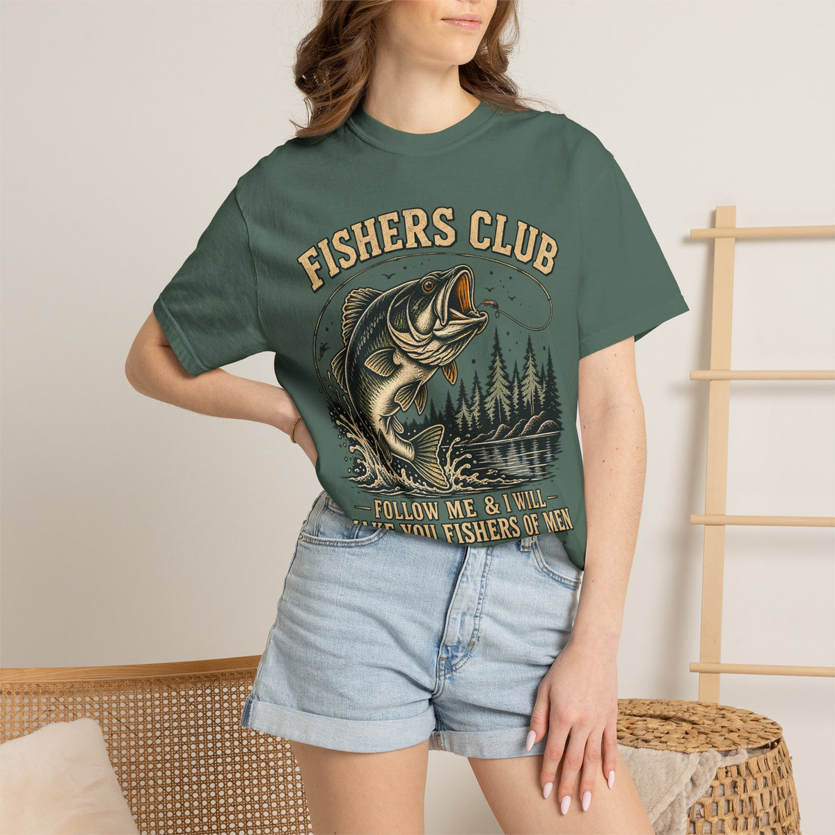 Fishers Club T-Shirt — “Follow Me & I Will Make You Fishers of Men” Christian Fishing Tee