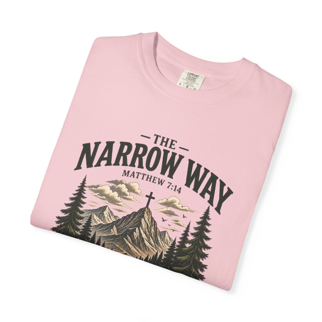 The Narrow Way T-Shirt — Mountain Trail Christian Tee (Matthew 7:14)
