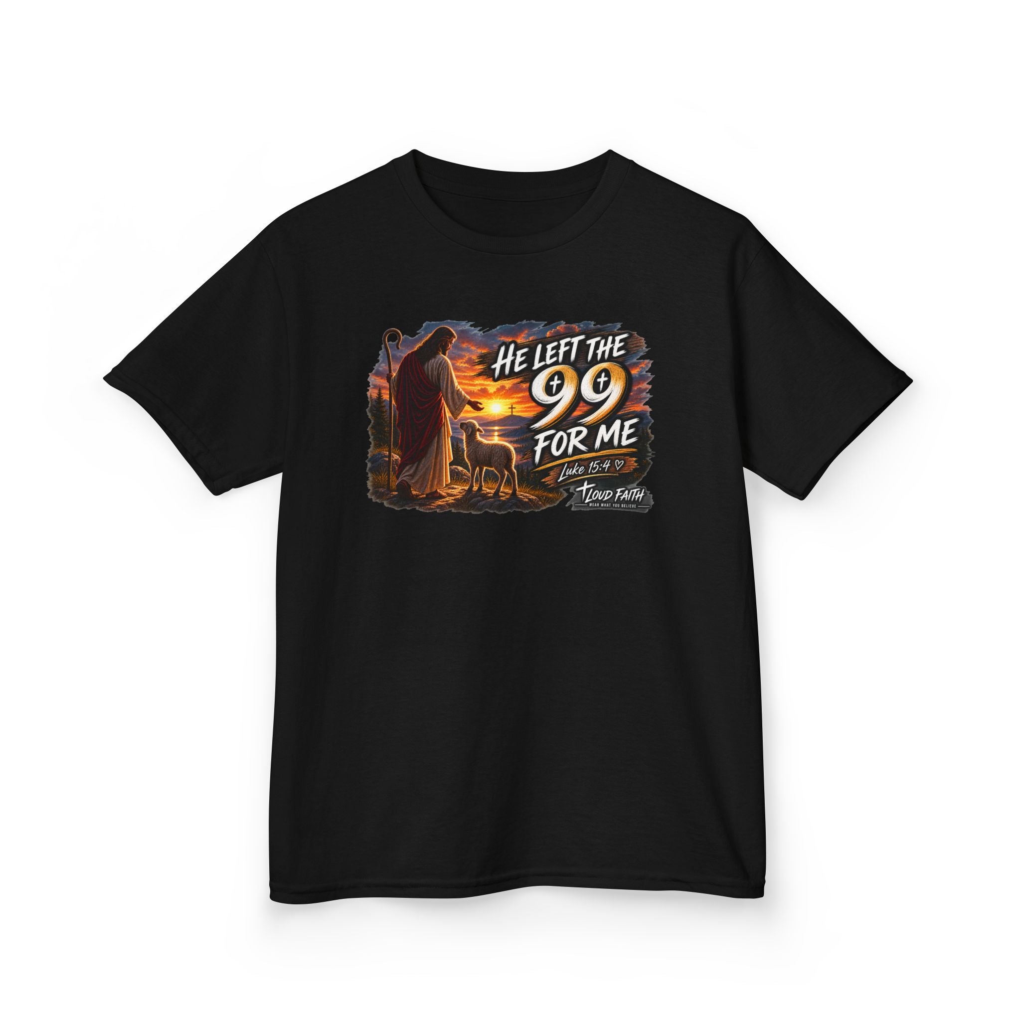 "He Left the 99 for Me" - Kids Tee Religious Rescue Shepherd Christian Shirt