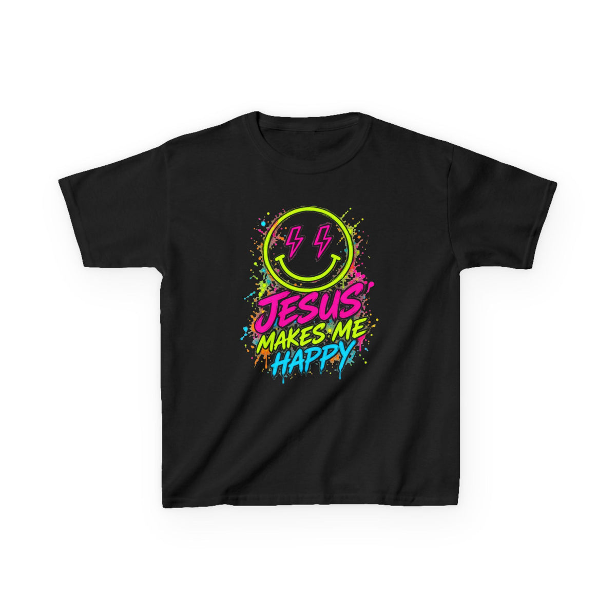 Jesus Makes Me Happy Neon Smiley Kids T-shirt