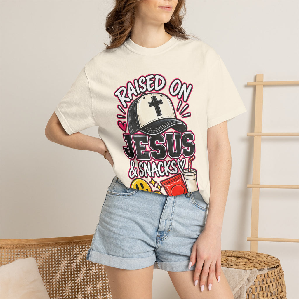 Raised On Jesus & Snacks— Adult T-Shirt