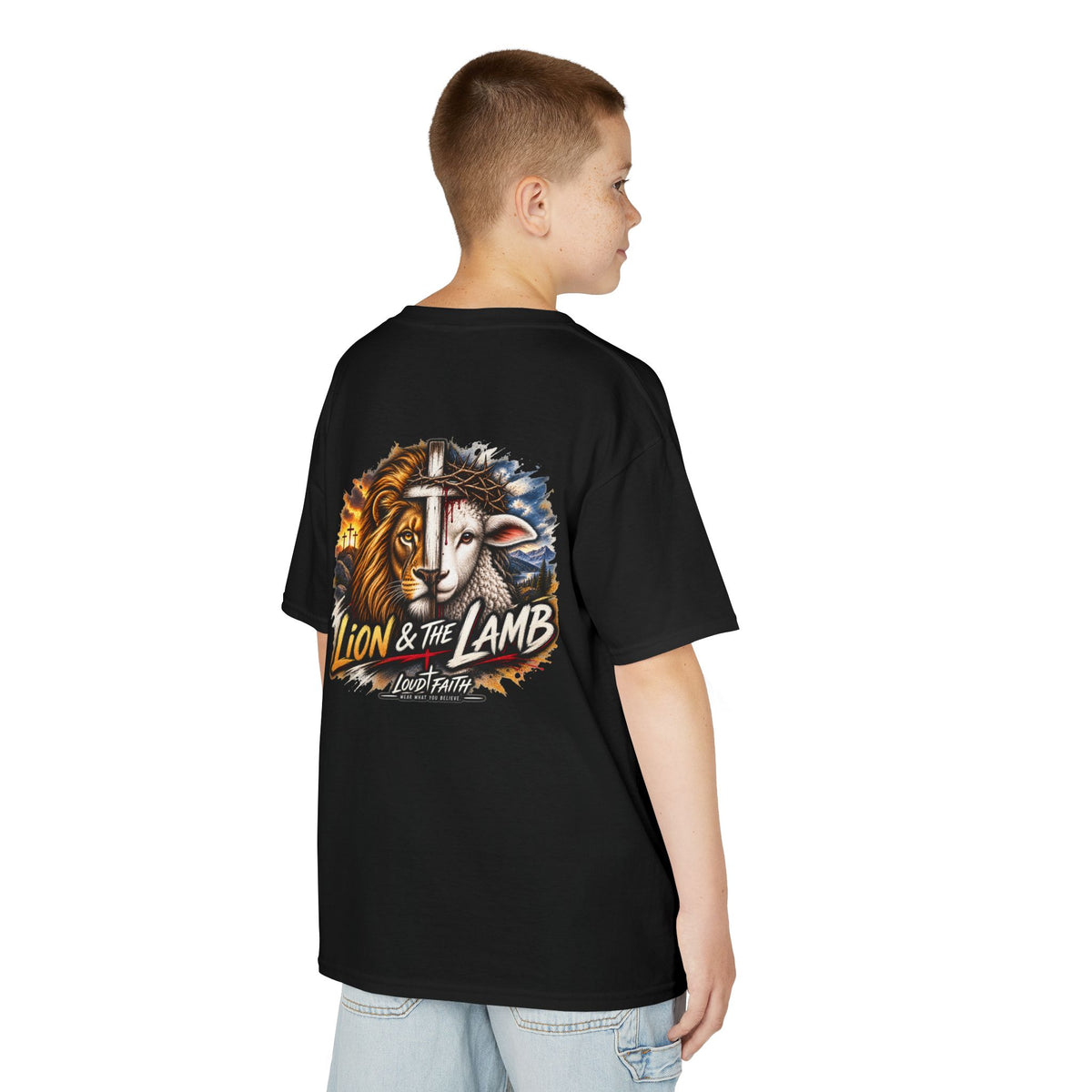 "Lion & the Lamb"- Unisex Kids T-Shirt Graphic Tee (Christian Youth)