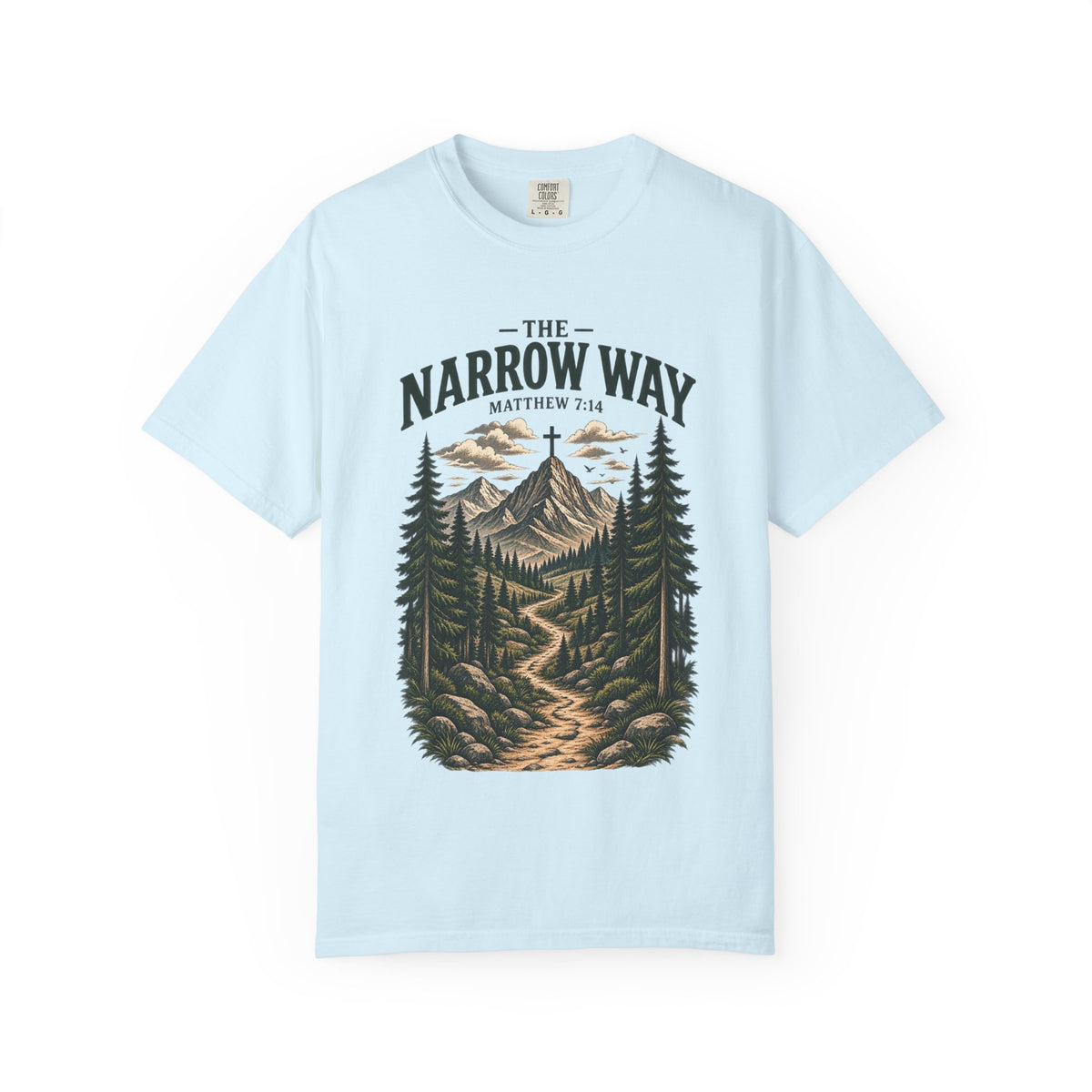 The Narrow Way T-Shirt — Mountain Trail Christian Tee (Matthew 7:14)