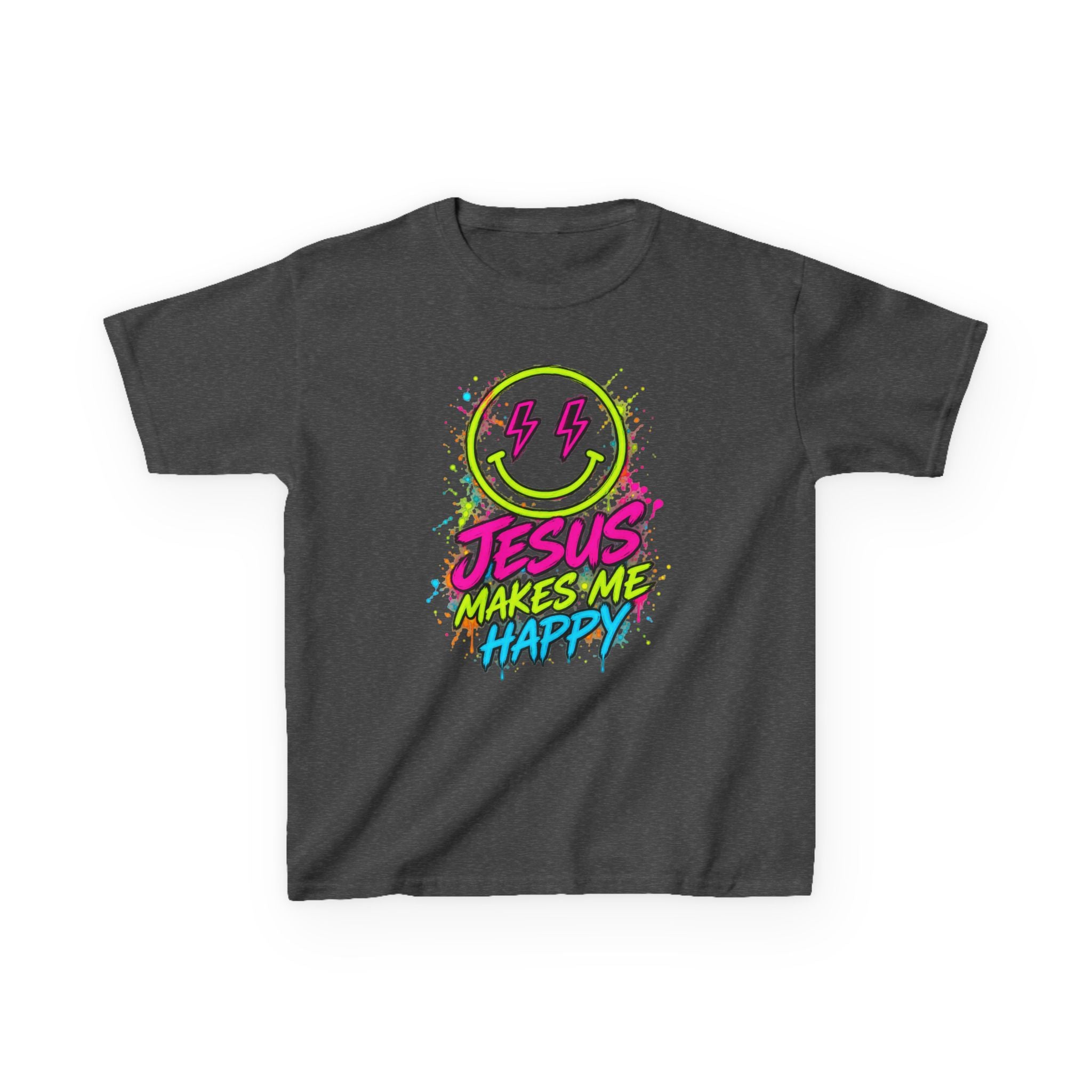 Jesus Makes Me Happy Neon Smiley Kids T-shirt