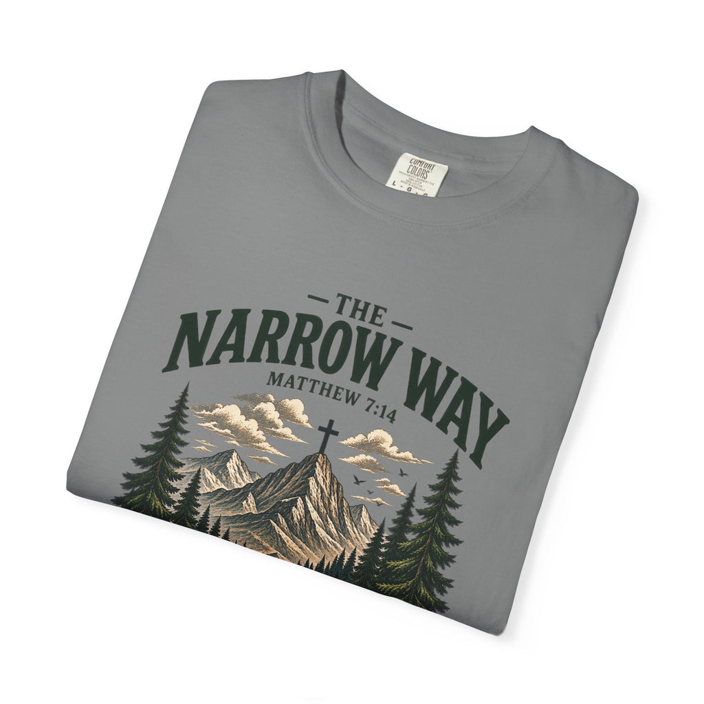 The Narrow Way T-Shirt — Mountain Trail Christian Tee (Matthew 7:14)