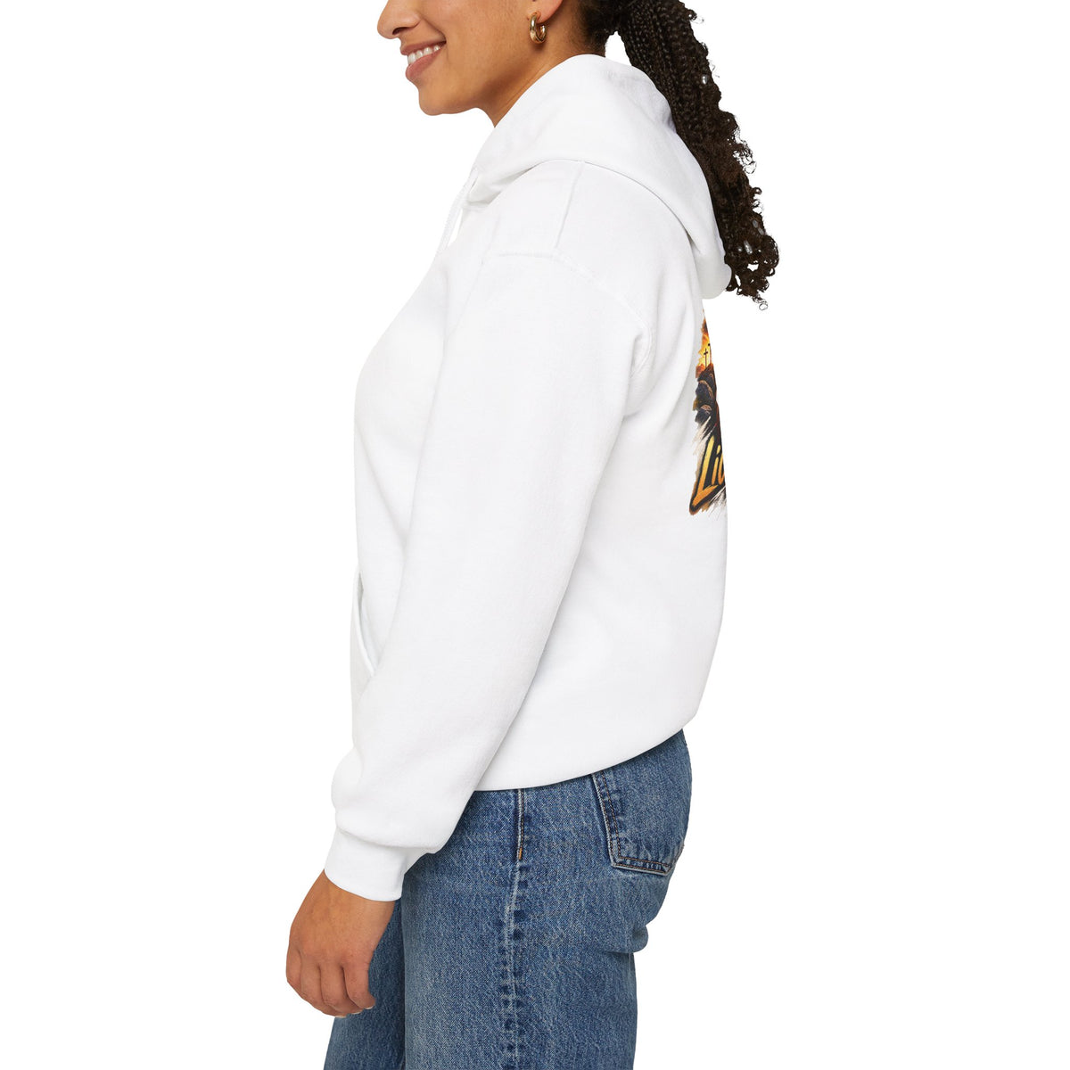 "Lion & The Lamb" Graphic Hoodie — Adult Unisex Christian Faith Sweatshirt with Sleeve Script
