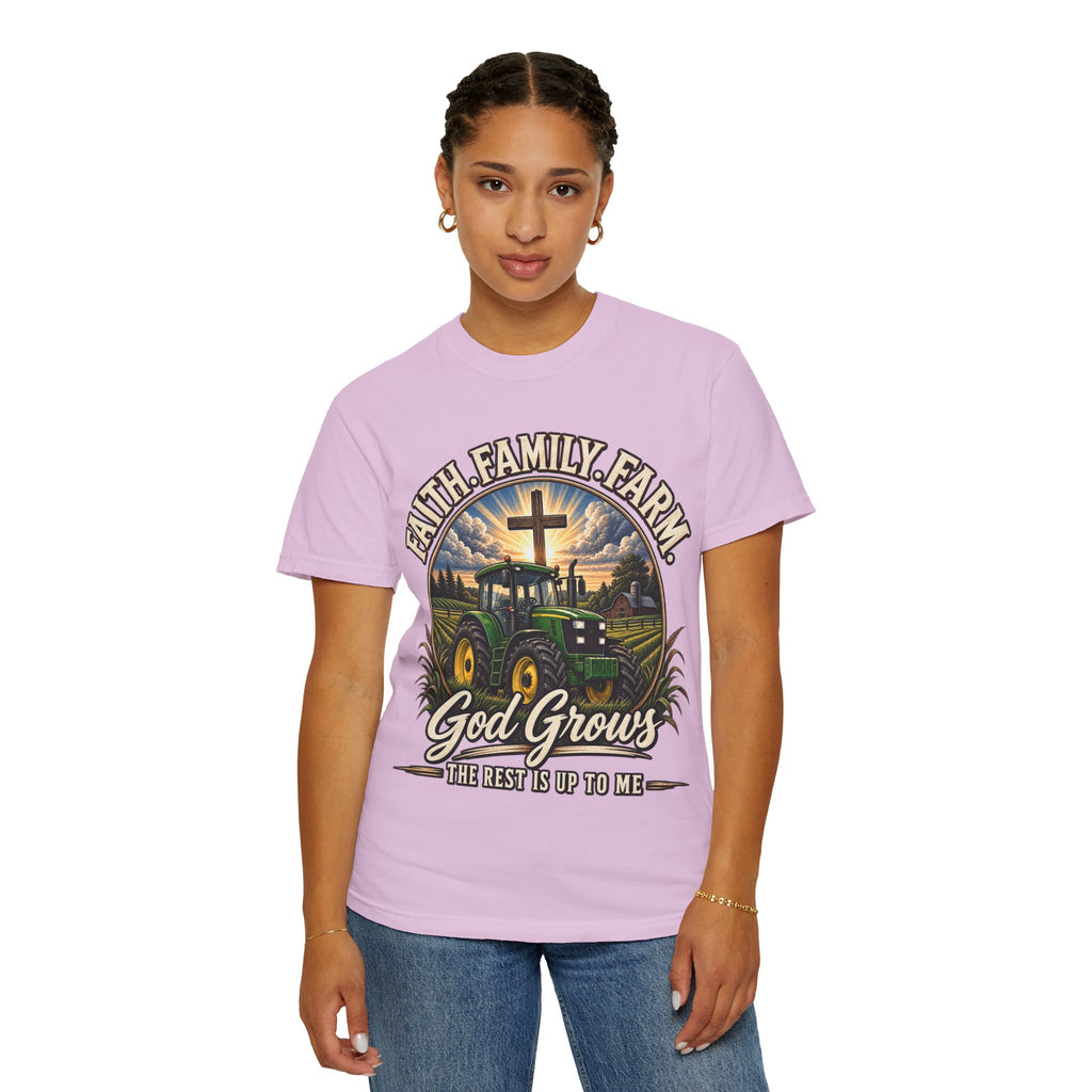 Faith Family Farm T-Shirt — “God Grows” Tractor Christian Tee