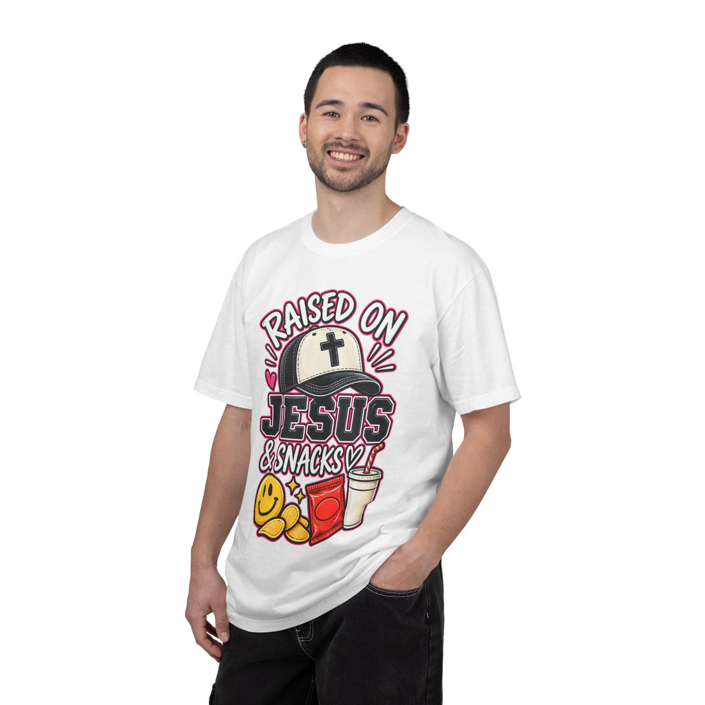 Raised On Jesus & Snacks— Adult T-Shirt
