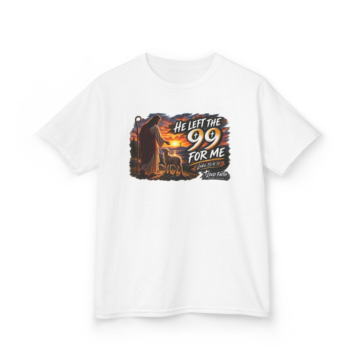 "He Left the 99 for Me" - Kids Tee Religious Rescue Shepherd Christian Shirt