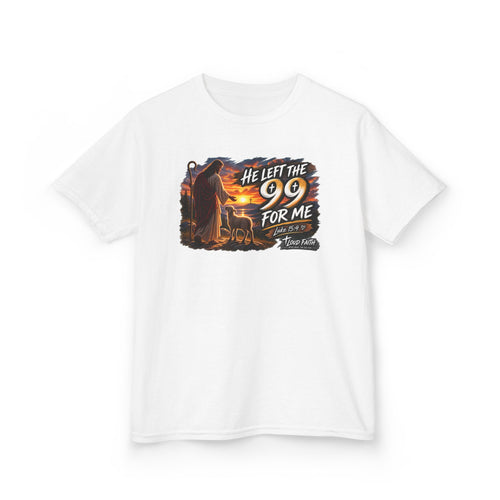 "He Left the 99 for Me" - Kids Tee Religious Rescue Shepherd Christian Shirt