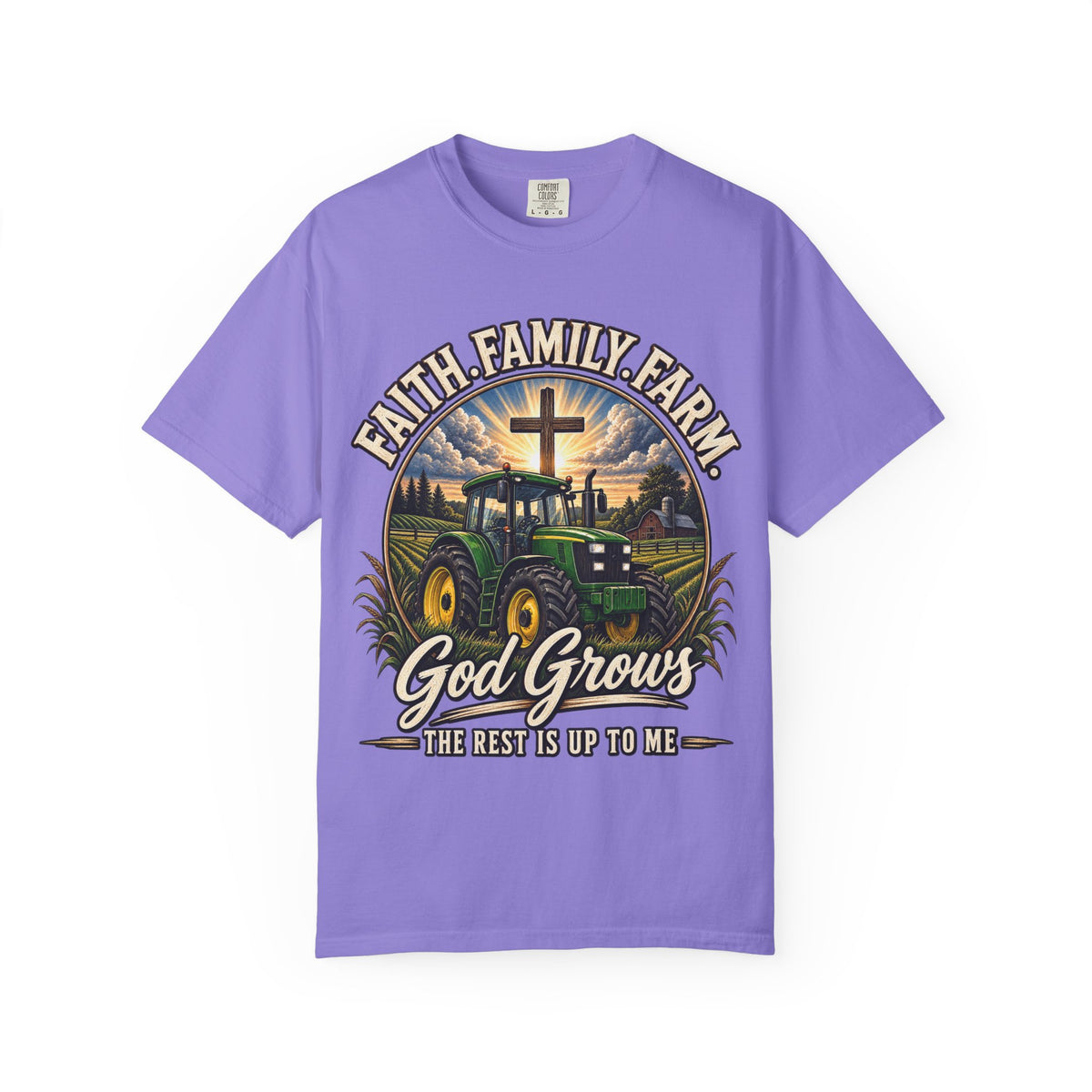 Faith Family Farm T-Shirt — “God Grows” Tractor Christian Tee