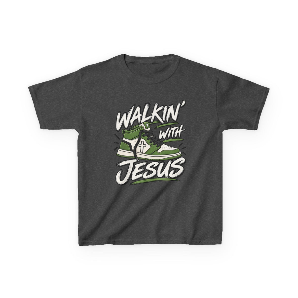 "Walkin' with Jesus" Green Sneaker- Kids T-shirt