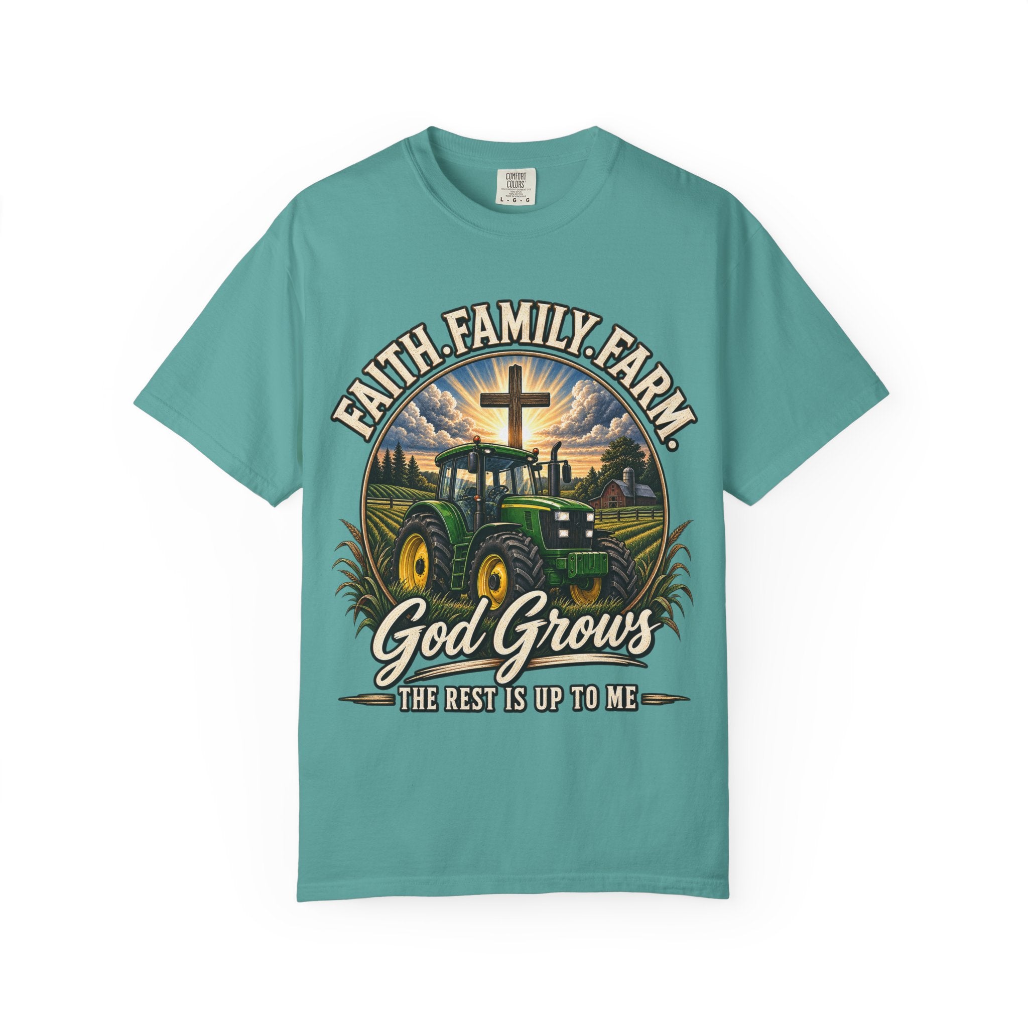 Faith Family Farm T-Shirt — “God Grows” Tractor Christian Tee