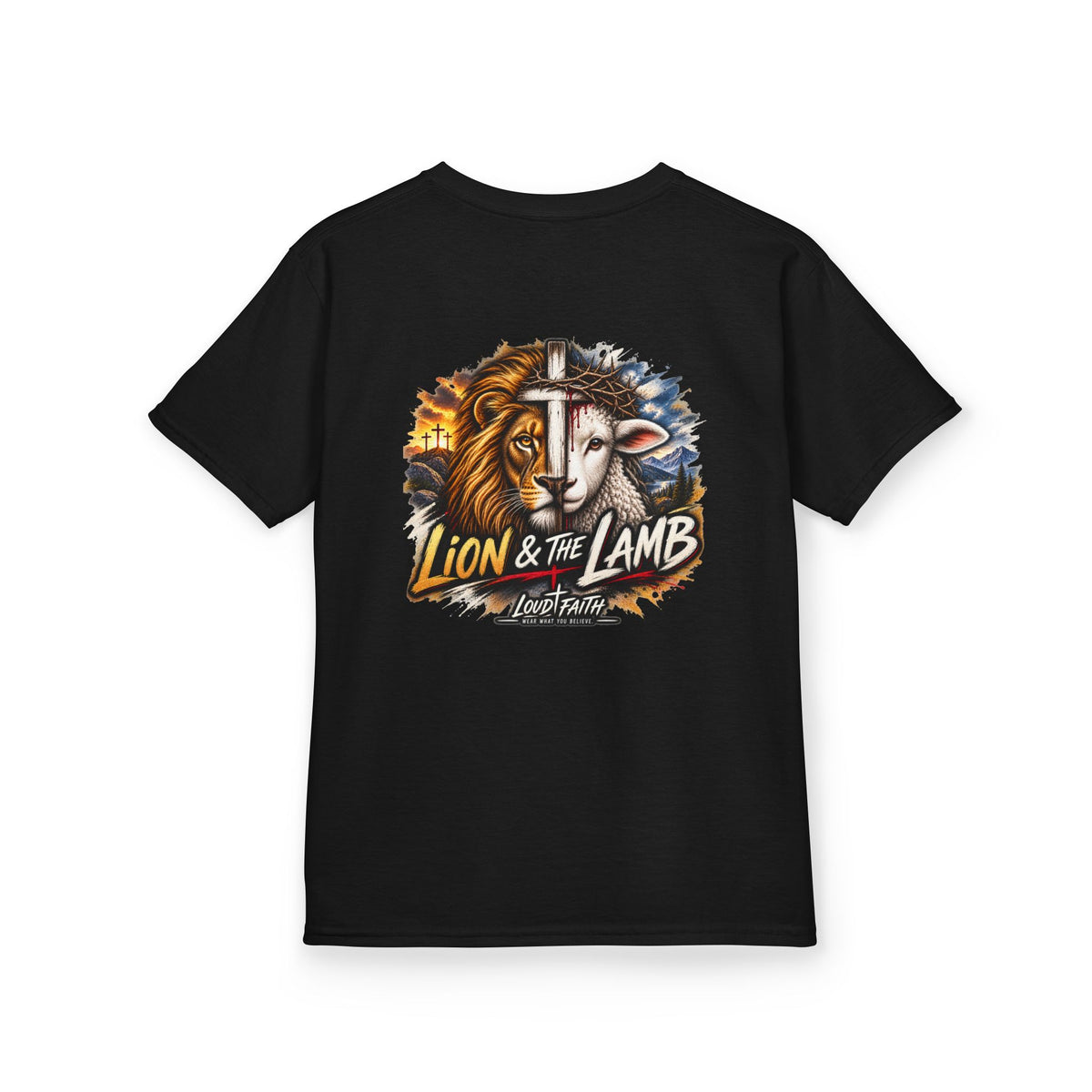 "Lion & the Lamb"- Unisex Kids T-Shirt Graphic Tee (Christian Youth)