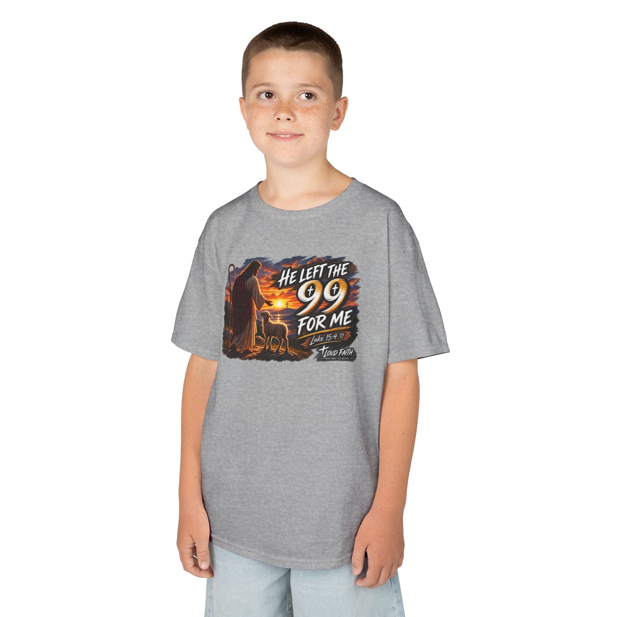 "He Left the 99 for Me" - Kids Tee Religious Rescue Shepherd Christian Shirt