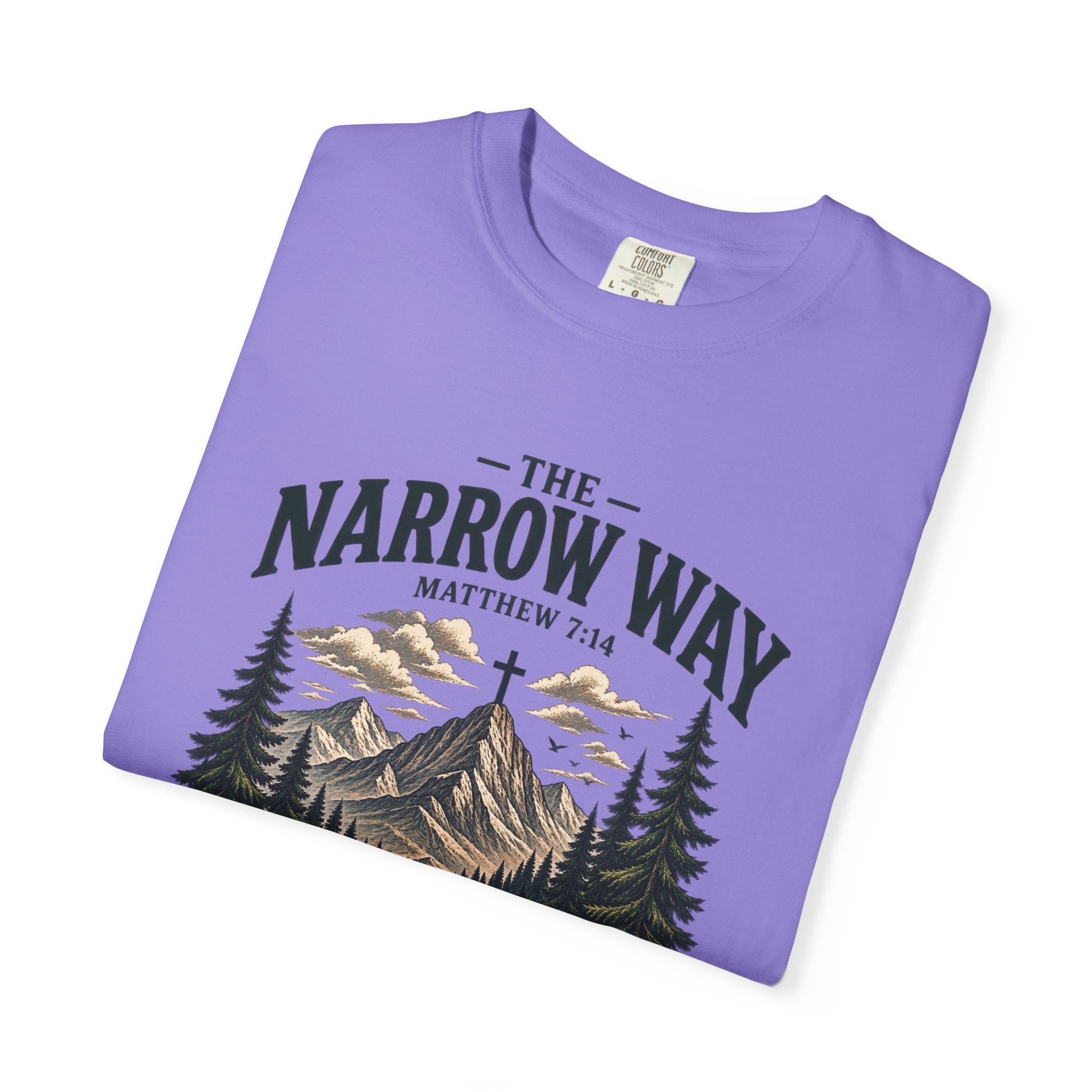 The Narrow Way T-Shirt — Mountain Trail Christian Tee (Matthew 7:14)