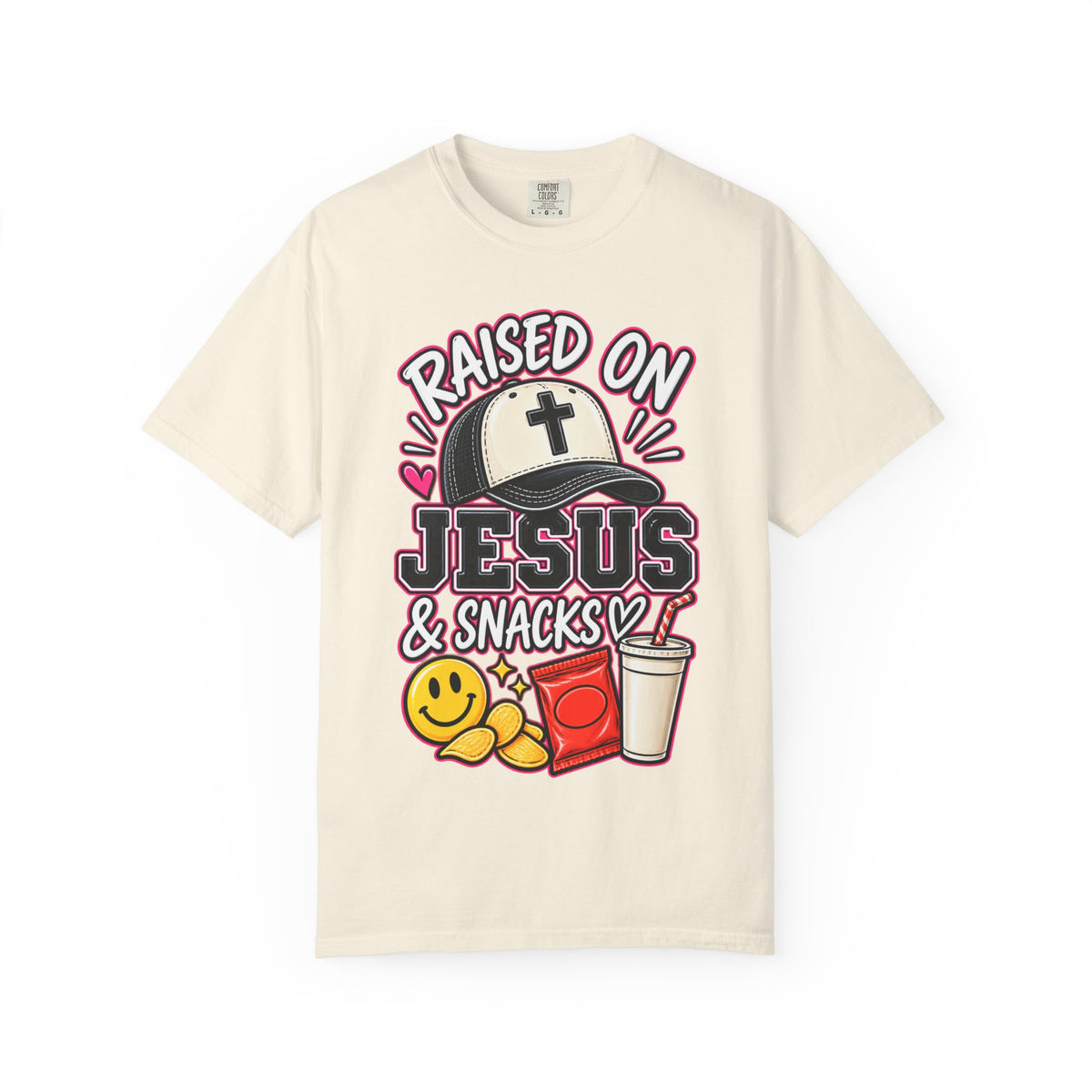 Raised On Jesus & Snacks— Adult T-Shirt