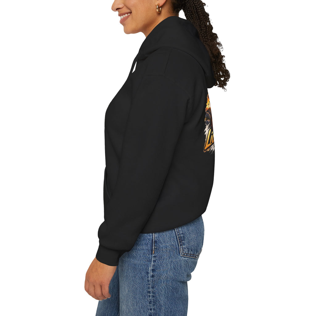 "Lion & The Lamb" Graphic Hoodie — Adult Unisex Christian Faith Sweatshirt with Sleeve Script