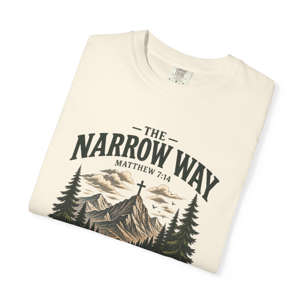 The Narrow Way T-Shirt — Mountain Trail Christian Tee (Matthew 7:14)