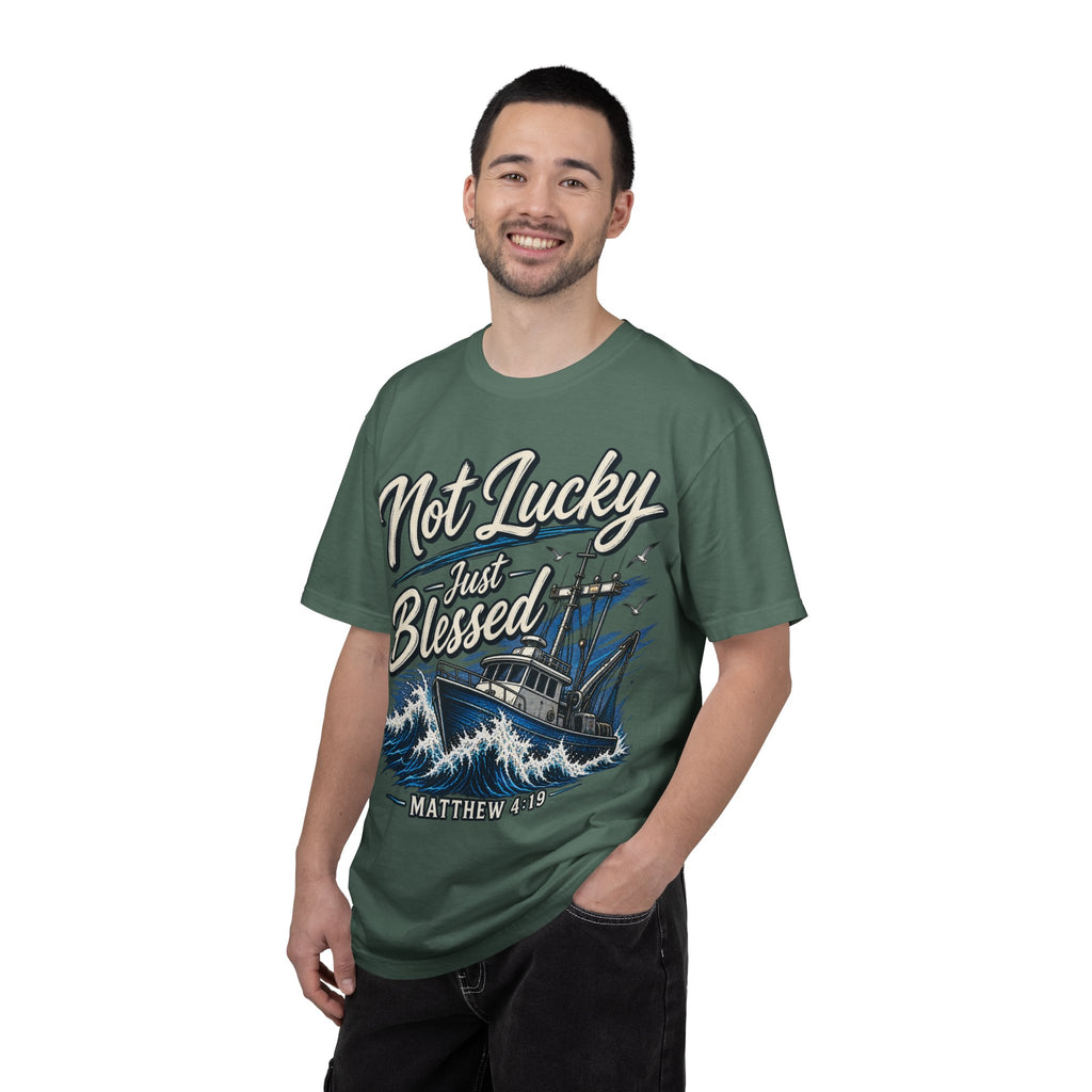 "Not Lucky Just Blessed" Fishing Boat Graphic (Matthew 4:19)
