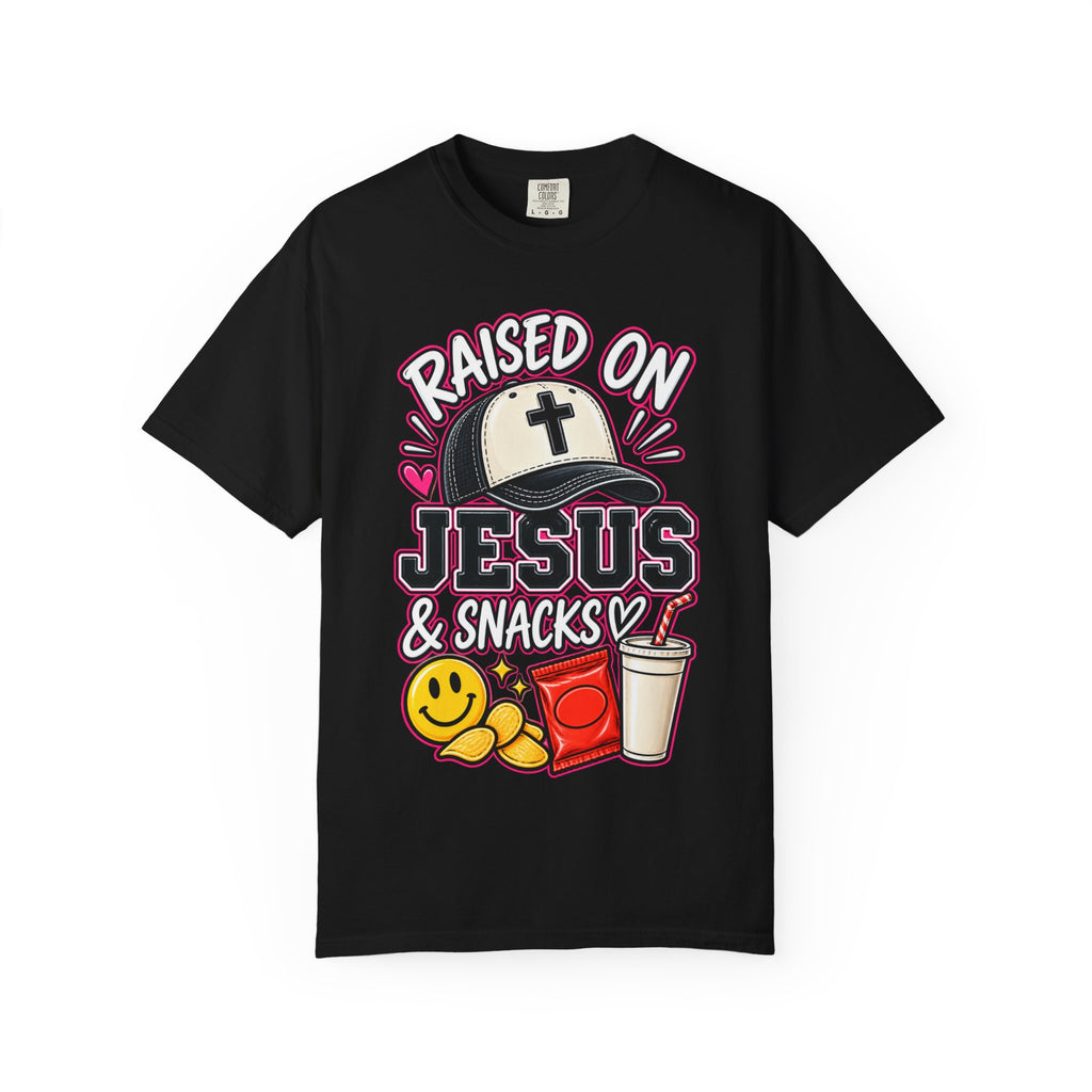 Raised On Jesus & Snacks— Adult T-Shirt