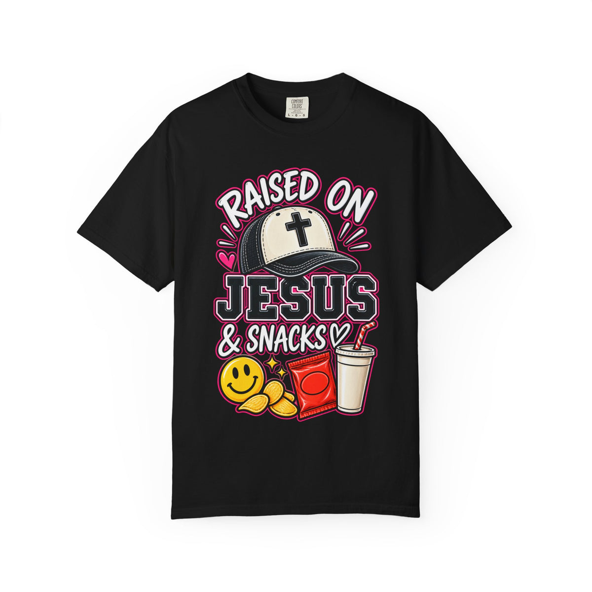 Raised On Jesus & Snacks— Adult T-Shirt